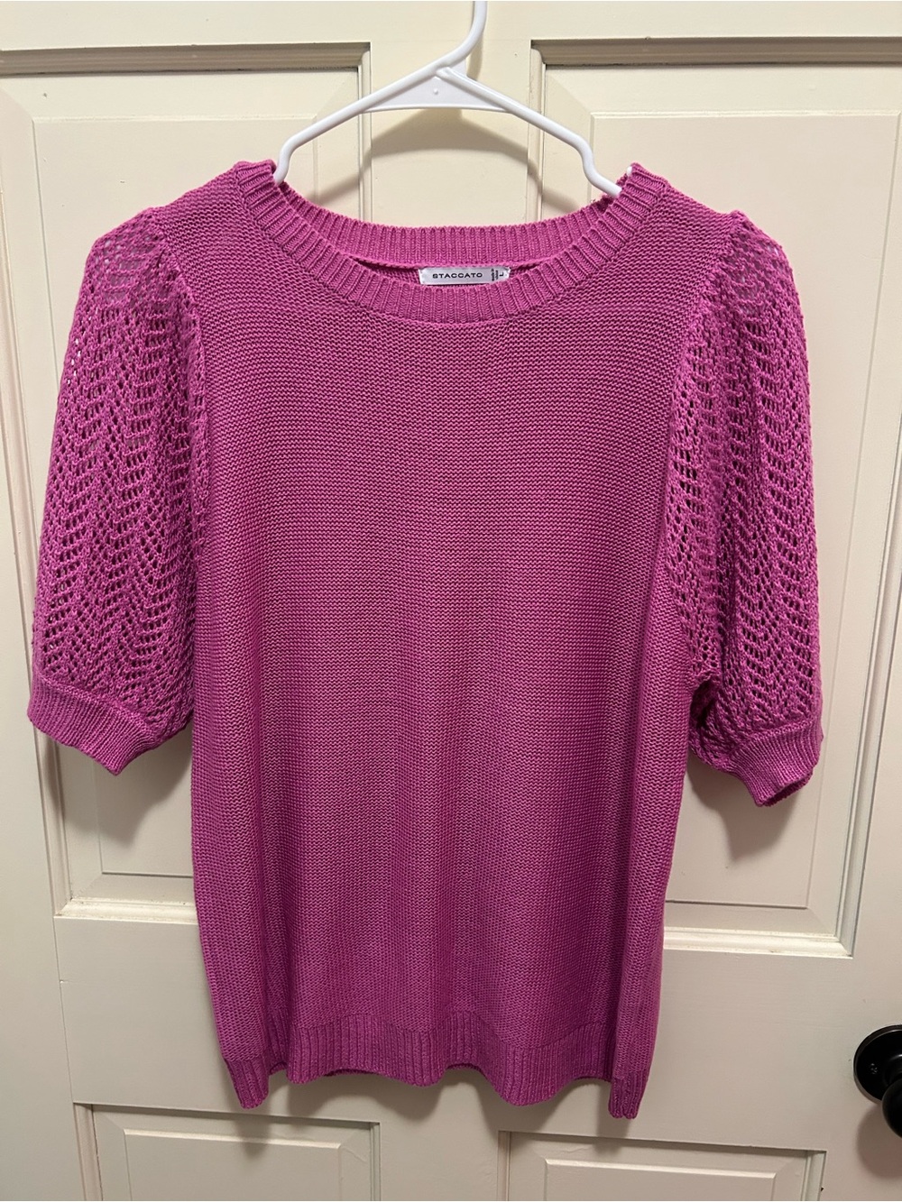 Staccato Hot Pink Knit Sweater with Ribbed Crew Neck